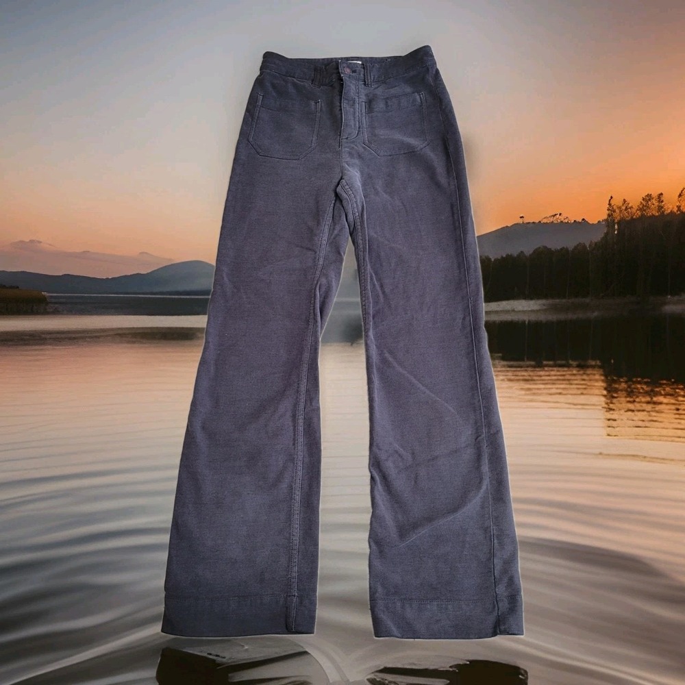 🧡Faherty Pants Womens 26 Stretch Terry Mini Patch Pocket Wide Leg Gray Mid-Rise